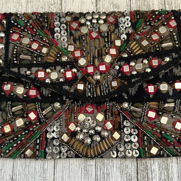 Zara Beaded And Embroidered Clutch/ Wristlet Mirror Pouch - Picture 4 of 7